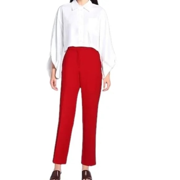 Maje Italian Casual Tailored Crepe Crop Pant in Red 6/8 38 - Picture 1 of 8
